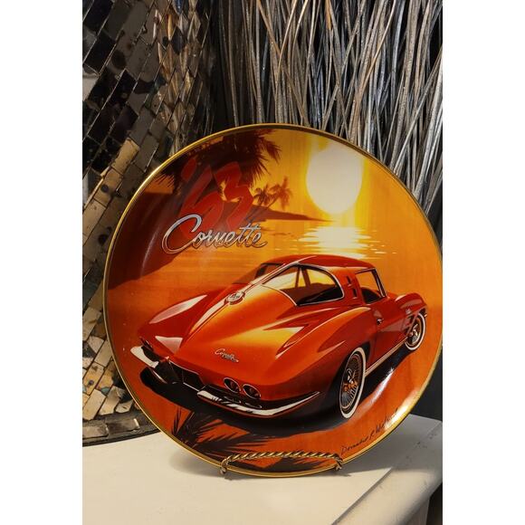1963 Chevy Corvette by Donald Wieland LE Porcelain Franklin Mint Collector Plate - Picture 2 of 4